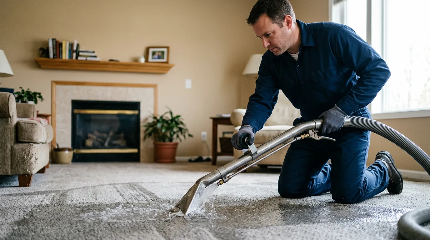 Water damage restoration technician working near Centerville, IN